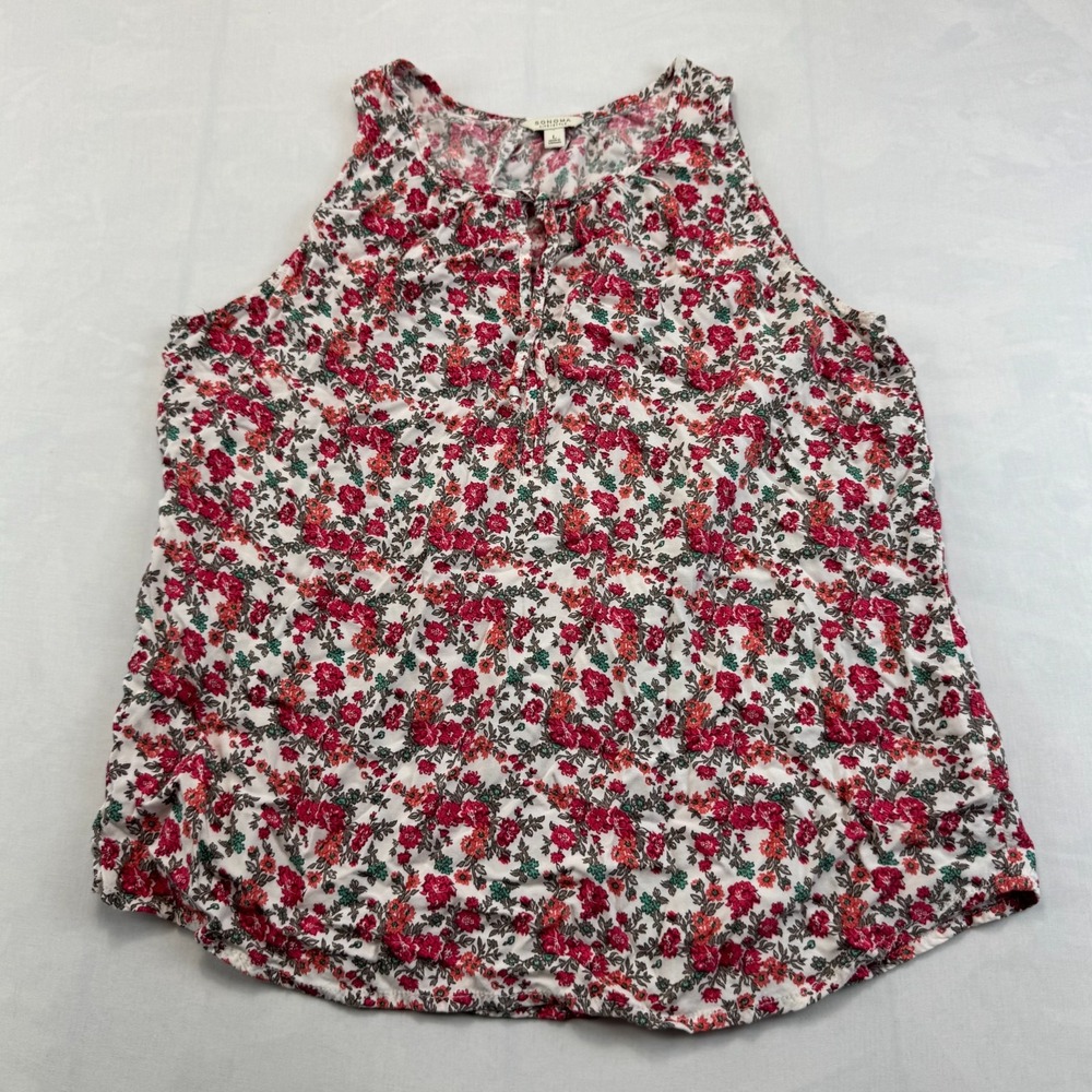 Sonoma Life + Style Tank Top Womens Large Red Green Floral Sleeveless Keyhole